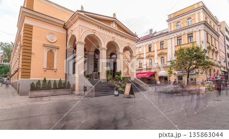 Building of Gradska Trznica Markale timelapse hyperlapse, the City Market place of Healthy Food Building of Gradska Trznica Markale timelapse hyperlapse, the City Market place of Healthy Food 135863044