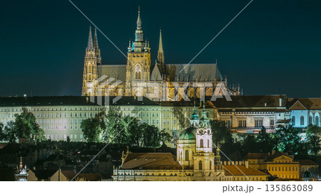 Evening view of Prague Castle over Vltava river timelapse, Czech Republic Evening view of Prague Castle over Vltava river timelapse, Czech Republic 135863089