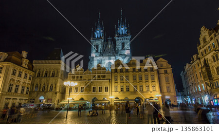 Night time illuminations of the magical Old Town Square timelapse hyperlapse in Prague 135863101