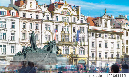 Jan Hus Memorial timelapse in Old town square in Prague, Czech Republic. 135863116
