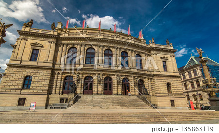The Rudolfinum Prague timelapse hyperlapse, a beautiful neo-renaissance building which is home to the Czech Philharmonic Orchestra. The Rudolfinum Prague timelapse hyperlapse, a beautiful neo-renaissance building which is home to the Czech Philharmonic Orchestra. 135863119