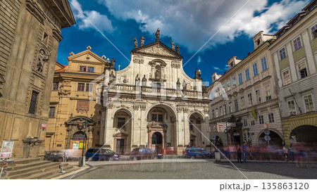 St. Salvator Church timelapse hyperlapse. Part Of Historic Complex In Prague - Clementinum, Czech Republic St. Salvator Church timelapse hyperlapse. Part Of Historic Complex In Prague - Clementinum, Czech Republic 135863120