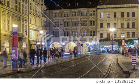Night view of the illuminated malostranske namesti square timelapse in prague Night view of the illuminated malostranske namesti square timelapse in prague 135863127