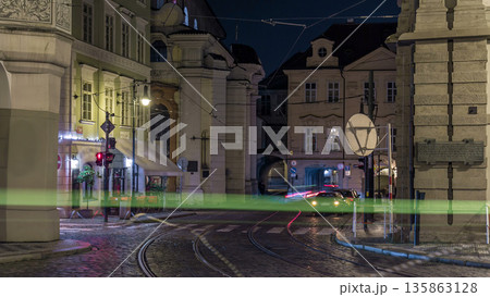 Night view of the illuminated malostranske namesti square timelapse in prague Night view of the illuminated malostranske namesti square timelapse in prague 135863128
