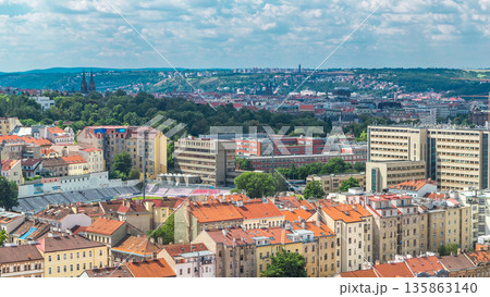 Panoramic view of Prague timelapse from the top of the Vitkov Memorial, Czech Republic 135863140