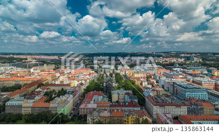 Panoramic view of Prague timelapse from the top of the Vitkov Memorial, Czech Republic 135863144
