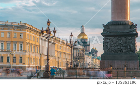 Saint Isaac's cathedral from the Palace square timelapse in Saint Petersburg, Russia. 135863190