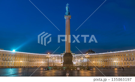 Palace Square night lights view of Alexander Column timelapse in St. Petersburg, Russia. Palace Square night lights view of Alexander Column timelapse in St. Petersburg, Russia. 135863197