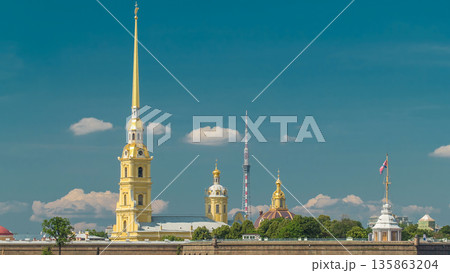 Peter and Paul Fortress across the Neva river timelapse hyperlapse, St. Petersburg, Russia 135863204