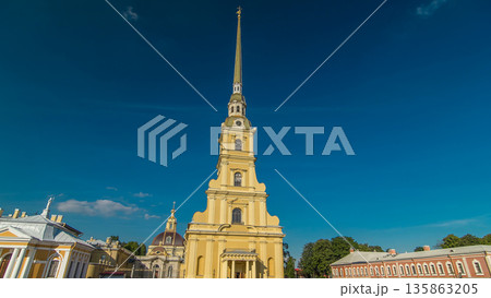 Peter and Paul Fortress timelapse hyperlapse. Petropavlovskaya Krepost. Citadel of St. Petersburg, Russia 135863205