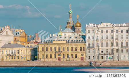 The Palace embankment and Church of the Savior on Spilled Blood timelapse. St. Petersburg, Russia The Palace embankment and Church of the Savior on Spilled Blood timelapse. St. Petersburg, Russia 135863208
