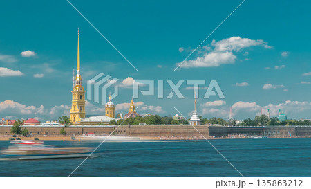 Peter and Paul Fortress across the Neva river timelapse, St. Petersburg, Russia Peter and Paul Fortress across the Neva river timelapse, St. Petersburg, Russia 135863212