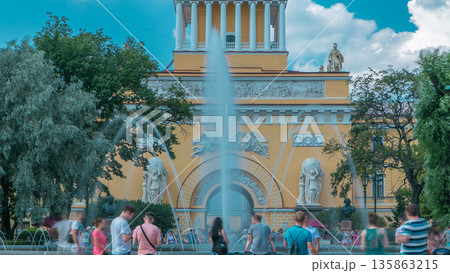 The fountain at the main entrance to the Admiralty building timelapse Sunny summer day in St. Petersburg The fountain at the main entrance to the Admiralty building timelapse Sunny summer day in St. Petersburg 135863215