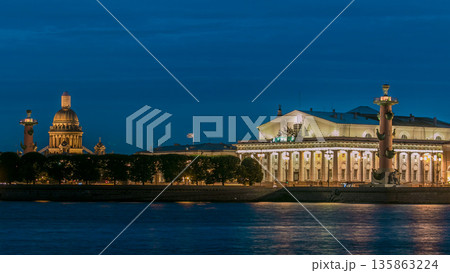 View of the Old Stock Exchange timelapse, rastralnye column, St. Isaac's Cathedral. St. Petersburg Russia View of the Old Stock Exchange timelapse, rastralnye column, St. Isaac's Cathedral. St. Petersburg Russia 135863224