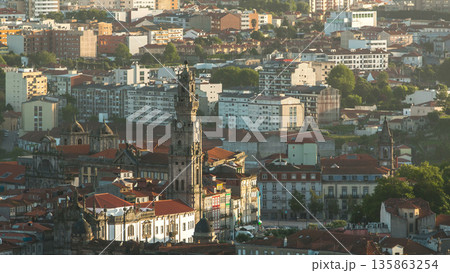 Rooftops of Porto's old town on a warm spring day timelapse before sunset, Porto, Portugal 135863254