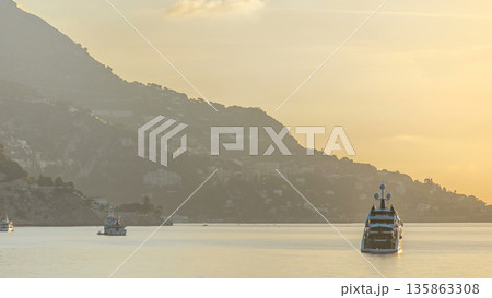 Sunrise view of sea and landscape timelapse from Beaulieu sur mer, France. Sunrise view of sea and landscape timelapse from Beaulieu sur mer, France. 135863308