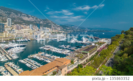 Monte Carlo city aerial panorama timelapse. Port Hercule. 135863352