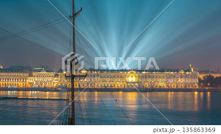 Fireworks timelapse over the city of St. Petersburg Russia on the feast of Scarlet Sails, view from rooftop. Fireworks timelapse over the city of St. Petersburg Russia on the feast of Scarlet Sails, view from rooftop. 135863369