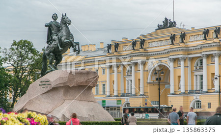 Monument of Russian emperor Peter the Great, known as The Bronze Horseman timelapse, Saint Petersburg , Russia 135863375