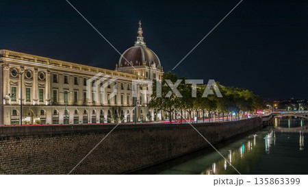 The Grand Hotel-Dieu night timelapse hyperlapse in Lyon, France. 135863399