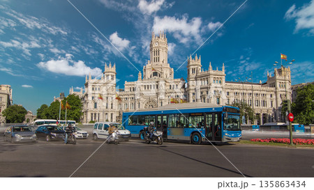Cibeles fountain and traffic at Plaza de Cibeles in Madrid timelapse hyperlapse, Spain Cibeles fountain and traffic at Plaza de Cibeles in Madrid timelapse hyperlapse, Spain 135863434