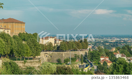 View of medieval Upper Bergamo timelapse - beautiful medieval town in north Italy 135863468