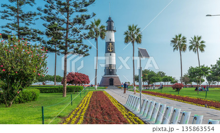 Lighthouse monument in the Park of Love of Miraflores timelapse hyperlapse. Lima, Peru Lighthouse monument in the Park of Love of Miraflores timelapse hyperlapse. Lima, Peru 135863554