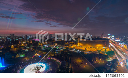 Aerial view of the National stadium in the Peruvian capital Lima with Park of the Reservey day to night timelapse Aerial view of the National stadium in the Peruvian capital Lima with Park of the Reservey day to night timelapse 135863591