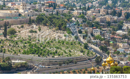 Largest Jewish cemetery in the world on slopes timelapse of Mount of Olives, Jerusalem, Israel Largest Jewish cemetery in the world on slopes timelapse of Mount of Olives, Jerusalem, Israel 135863753