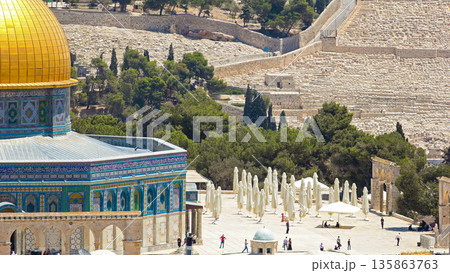 Panorama overlooking the Old city of Jerusalem timelapse, Israel, including the Dome of the Rock Panorama overlooking the Old city of Jerusalem timelapse, Israel, including the Dome of the Rock 135863763