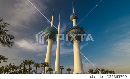 The Kuwait Towers timelapse hyperlapse - the best known landmark of Kuwait City. Kuwait, Middle East 135863769