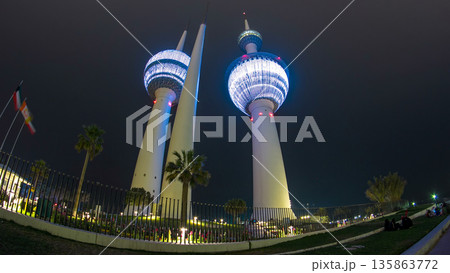 The Kuwait Towers timelapse hyperlapse - the best known landmark of Kuwait City. Kuwait, Middle East 135863772