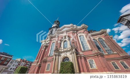 St. Michael's Church timelapse hyperlapse, Hamburg, Germany. Looking up perspective St. Michael's Church timelapse hyperlapse, Hamburg, Germany. Looking up perspective 135863819