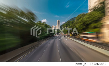 A Hong Kong streets view timelapse from open-top touristic bus during Hong Kong island's touring 135863839
