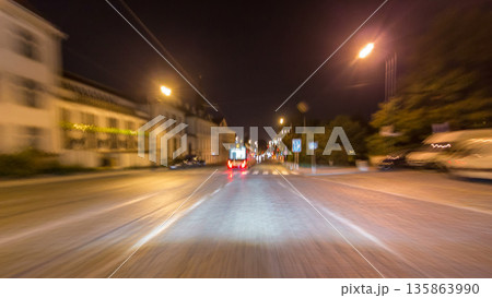 Drive at fast speed at the night streets timelapse hyperlapse drivelapse. 135863990