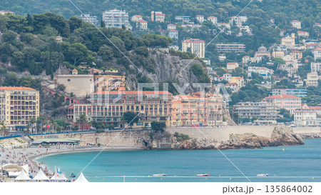 Beautiful panoramic aerial view city of Nice timelapse, France. Mediterranean sea, bay of Angels Beautiful panoramic aerial view city of Nice timelapse, France. Mediterranean sea, bay of Angels 135864002