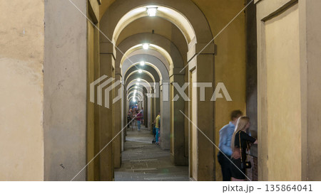 Arches of the Vasari Corridor night timelapse in Florence, Italy. Arches of the Vasari Corridor night timelapse in Florence, Italy. 135864041