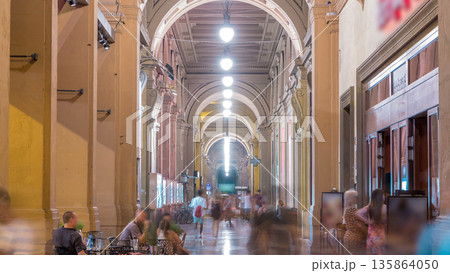 Arcade in building at Republic Square night timelapse Italy Arcade in building at Republic Square night timelapse Italy 135864050