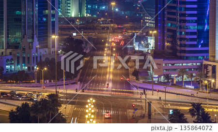 The skyline of the West Bay area from top in Doha timelapse, Qatar. 135864072
