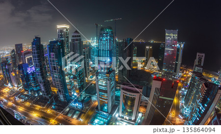 The skyline of the West Bay area from top in Doha timelapse, Qatar. 135864094