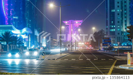 Doha West Bay view near hotel park night timelapse, Doha, Qatar, Middle East. Doha West Bay view near hotel park night timelapse, Doha, Qatar, Middle East. 135864113