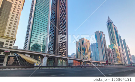 Skyscrapers at the Sheikh Zayed Road in Dubai timelapse hyperlapse 135864151