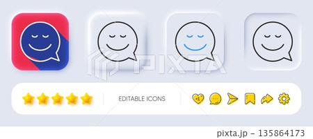 Comic speech bubble with Smile line icon. Neumorphic, Flat shadow, 3d buttons. Chat emotion sign. Line smile icon. Social media icons. Vector Comic speech bubble with Smile line icon. Neumorphic, Flat shadow, 3d buttons. Chat emotion sign. Line smile icon. Social media icons. Vector 135864173