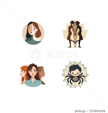 Collection of vector illustrations representing diversity, unity, and inclusivity. Ideal for social awareness campaigns and educational materials. Collection of vector illustrations representing diversity, unity, and inclusivity. Ideal for social awareness campaigns and educational materials. 135864268