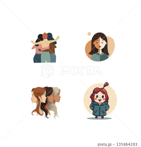 A collection of vector illustrations featuring diverse women. Ideal for graphics about sisterhood, empowerment, and community. 135864283