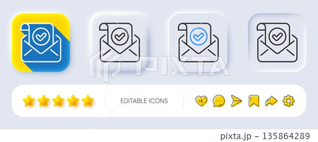 Confirmed mail line icon. Neumorphic, Flat shadow, 3d buttons. Approved email letter sign. Verified correspondence symbol. Line confirmed mail icon. Social media icons. Vector Confirmed mail line icon. Neumorphic, Flat shadow, 3d buttons. Approved email letter sign. Verified correspondence symbol. Line confirmed mail icon. Social media icons. Vector 135864289