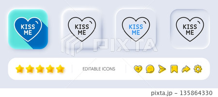 Kiss me line icon. Neumorphic, Flat shadow, 3d buttons. Sweet heart sign. Valentine day love symbol. Line kiss me icon. Social media icons. Vector 135864330
