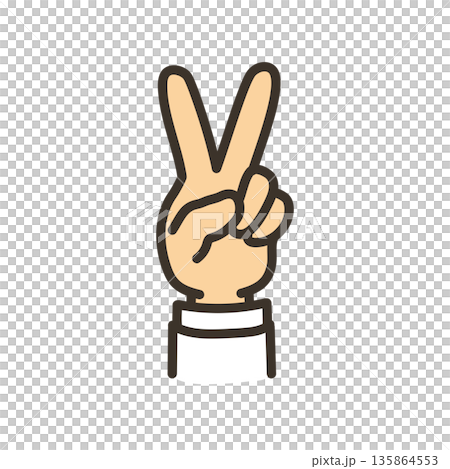 Illustration of a person wearing a white coat making a peace sign 135864553