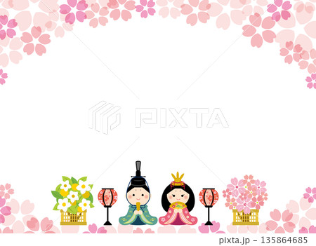 桜の背景のひなまつりフレーム 135864685