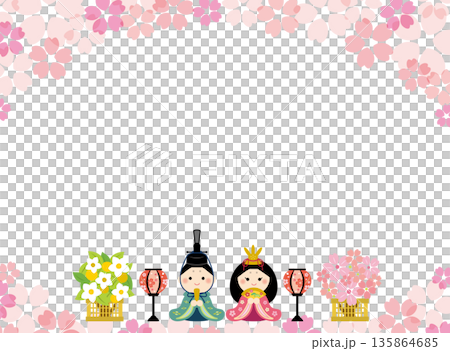 Hinamatsuri frame on a cherry blossom background 135864685